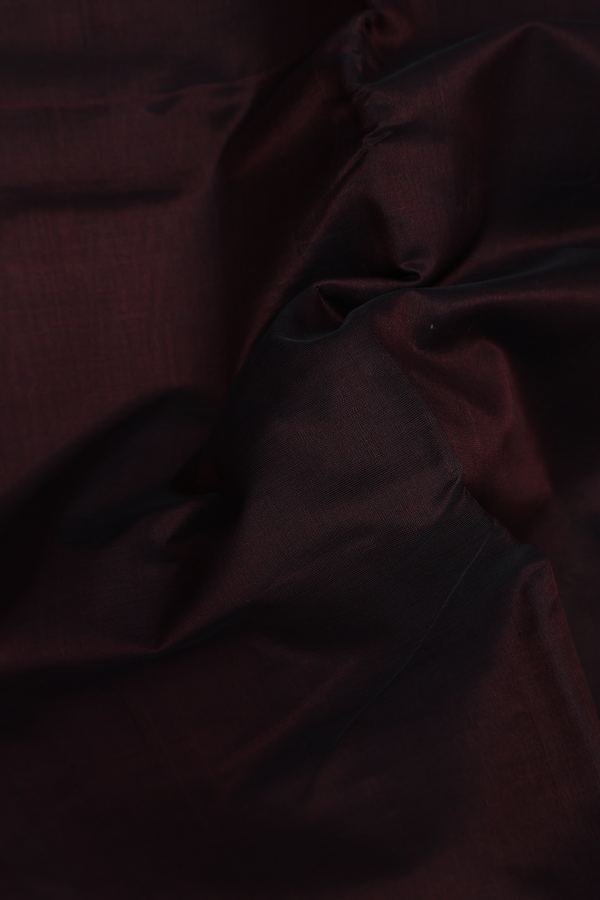 Silk Cotton Saree In Dark Oak Brown With Zari Border
