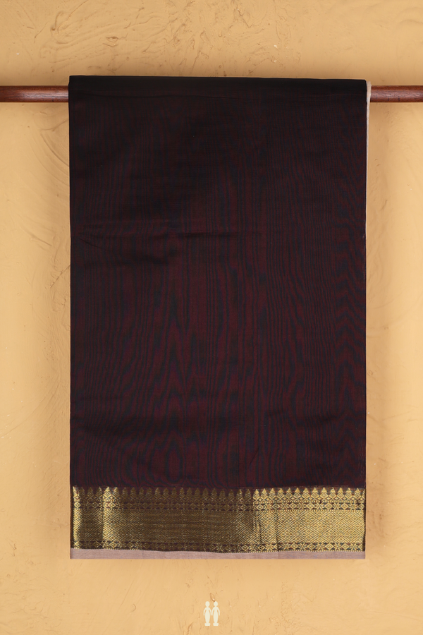 Silk Cotton Saree In Dark Oak Brown With Zari Border