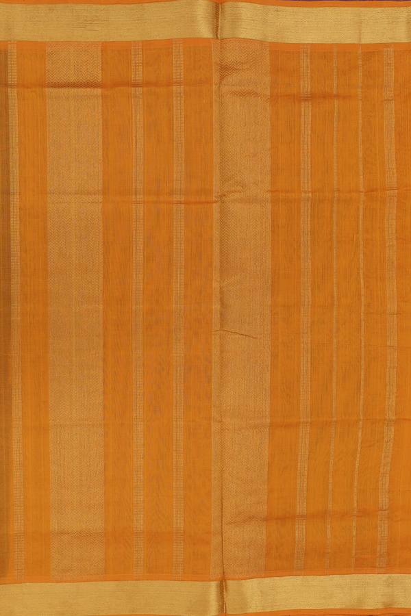 Silk Cotton Saree In Dark Oak Brown With Zari Buttas