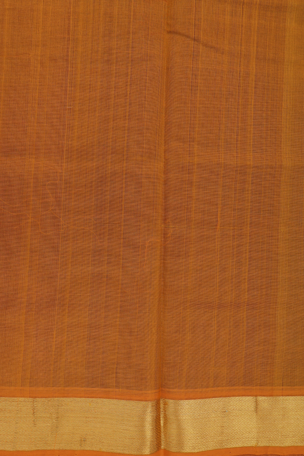 Silk Cotton Saree In Dark Oak Brown With Zari Buttas