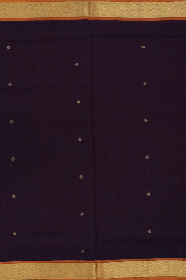 Silk Cotton Saree In Dark Oak Brown With Zari Buttas