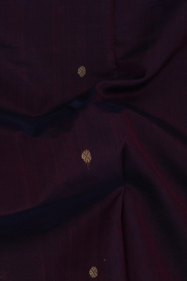 Silk Cotton Saree In Dark Oak Brown With Zari Buttas