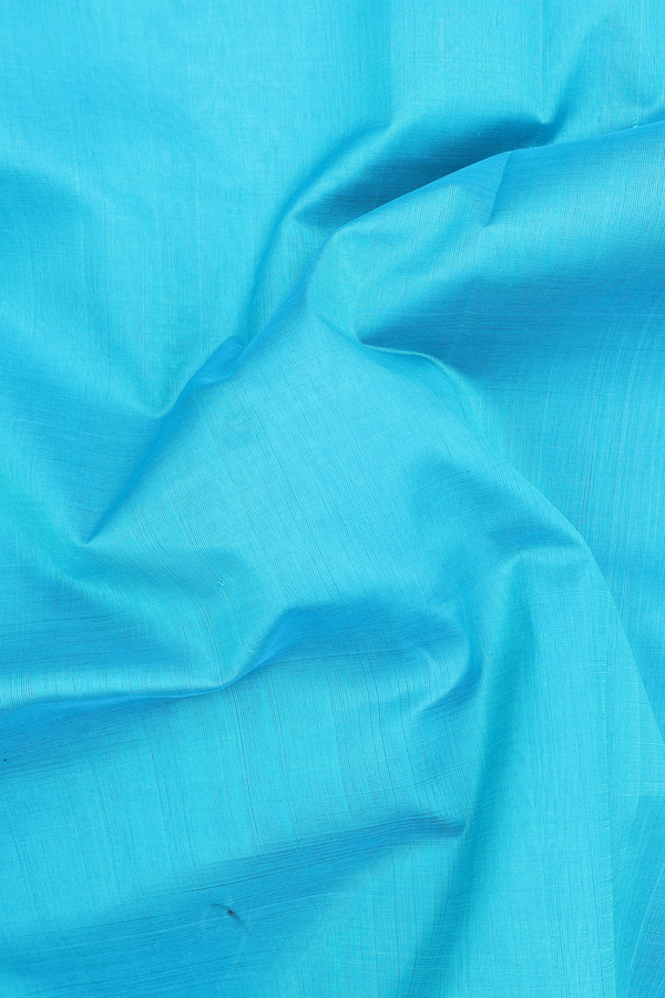 Silk Cotton Saree In Deep Sky Blue With Peacock Border