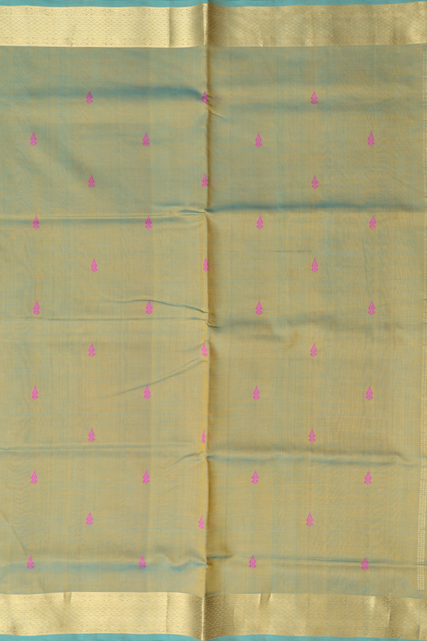 Silk Cotton Saree In Dual Tone With Threadwork Buttas