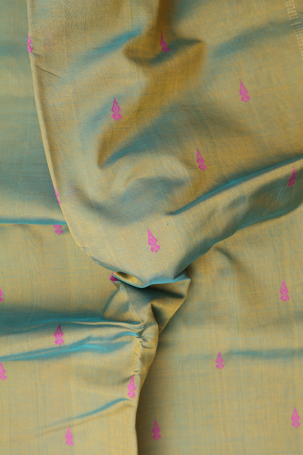 Silk Cotton Saree In Dual Tone With Threadwork Buttas