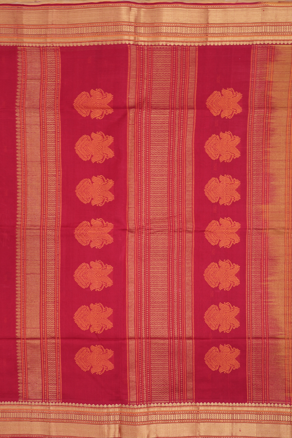 Silk Cotton Saree In Dusty Brown With Checks Design