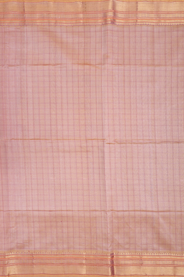Silk Cotton Saree In Dusty Brown With Checks Design
