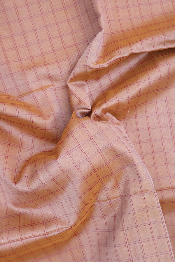Silk Cotton Saree In Dusty Brown With Checks Design