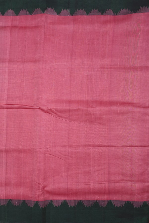 Silk Cotton Saree In Dusty Red With Temple Border