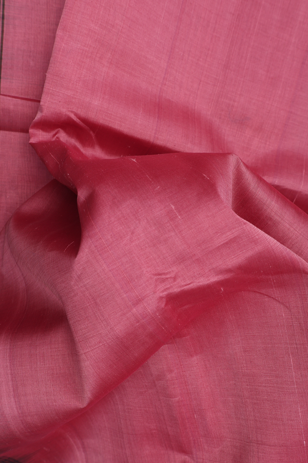 Silk Cotton Saree In Dusty Red With Temple Border