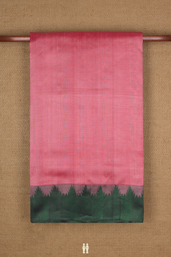 Silk Cotton Saree In Dusty Red With Temple Border