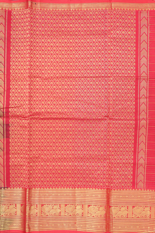 Silk Cotton Saree In Emerald Green With Checks Design