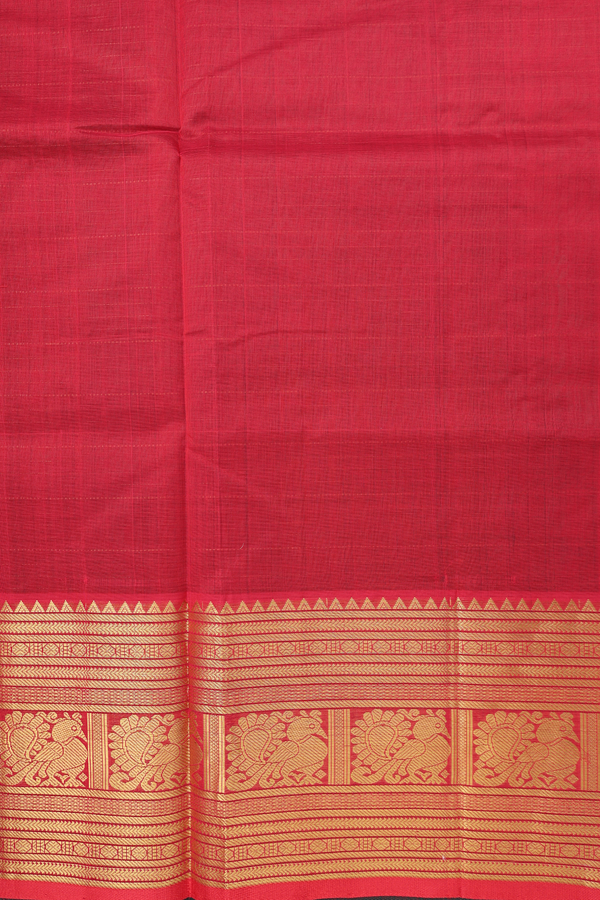Silk Cotton Saree In Emerald Green With Checks Design