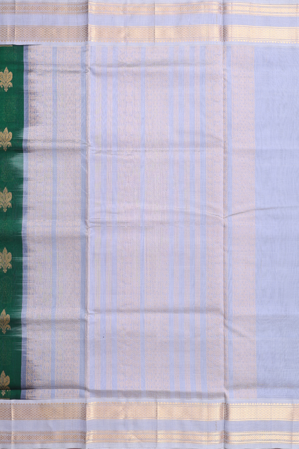 Traditional Silk Cotton Saree In Green With Floral Buttas