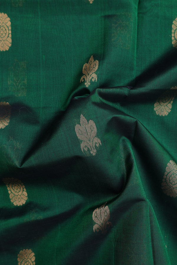 Traditional Silk Cotton Saree In Green With Floral Buttas