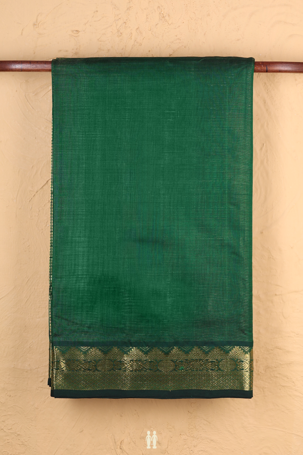 Silk Cotton Saree In Forest Green With Stripes Design