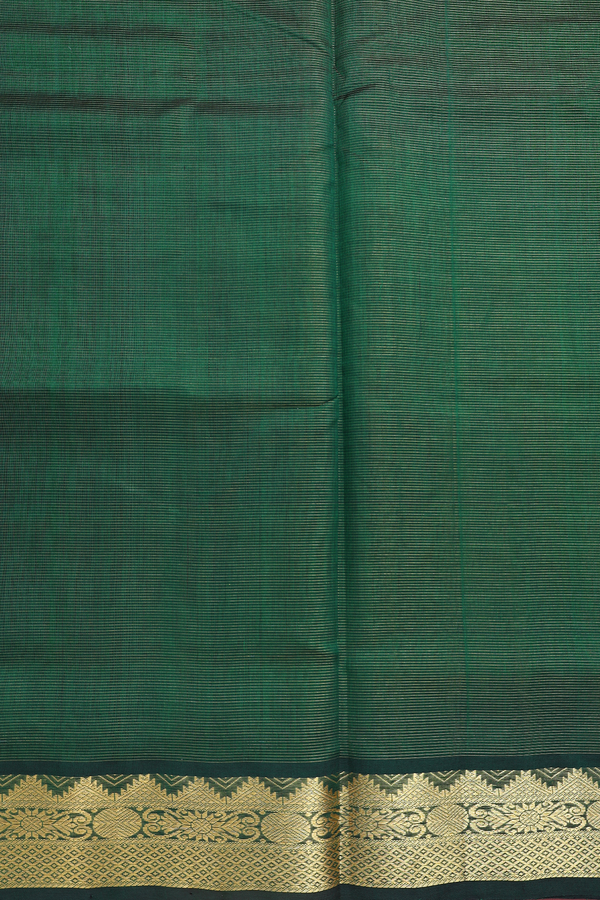 Silk Cotton Saree In Forest Green With Stripes Design