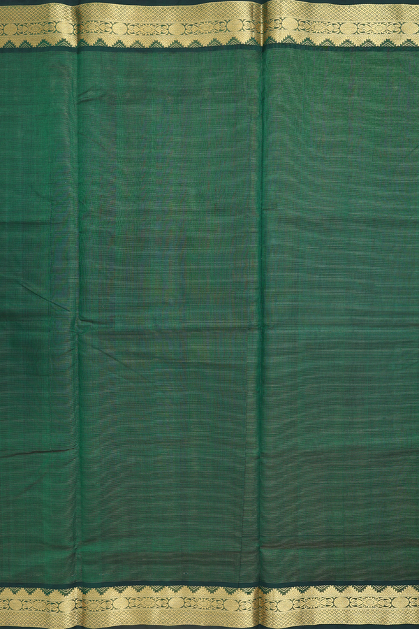 Silk Cotton Saree In Forest Green With Stripes Design