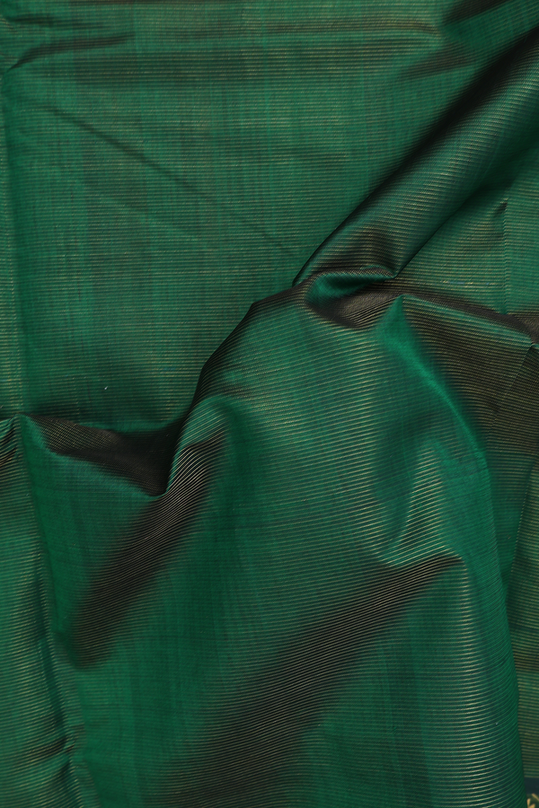 Silk Cotton Saree In Forest Green With Stripes Design