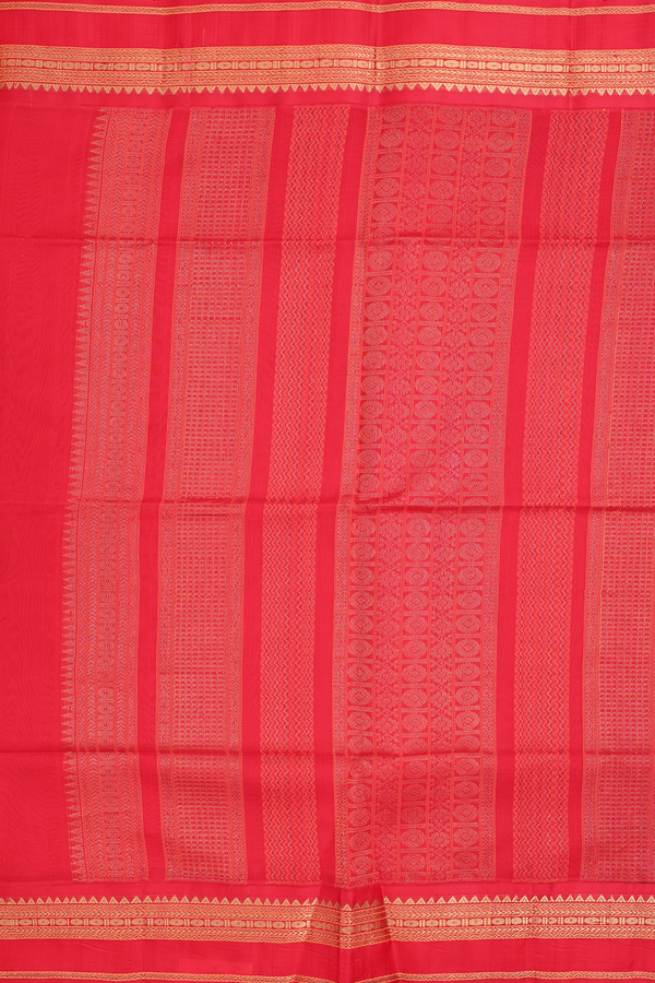 Silk Cotton Saree In Forest Green With Threadwork Buttas