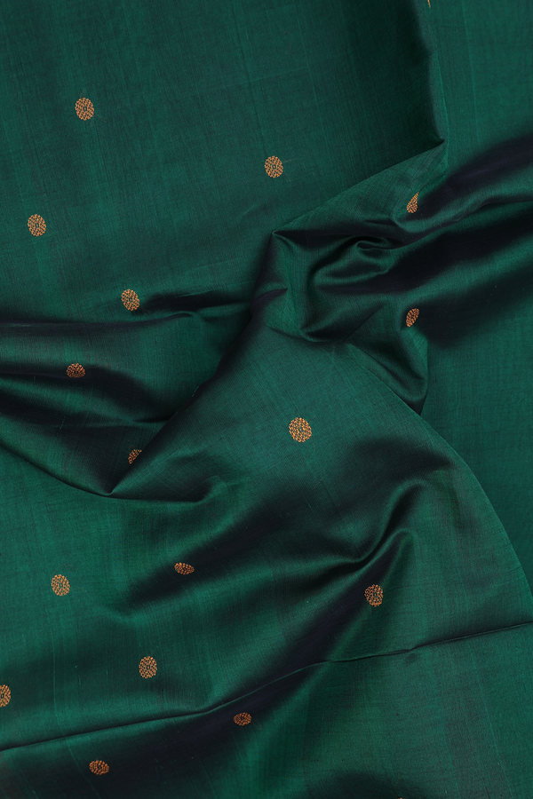 Silk Cotton Saree In Forest Green With Threadwork Buttas