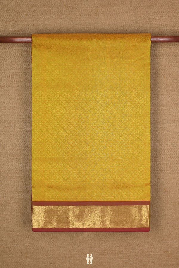 Silk Cotton Saree In Golden Yellow With Allover Design