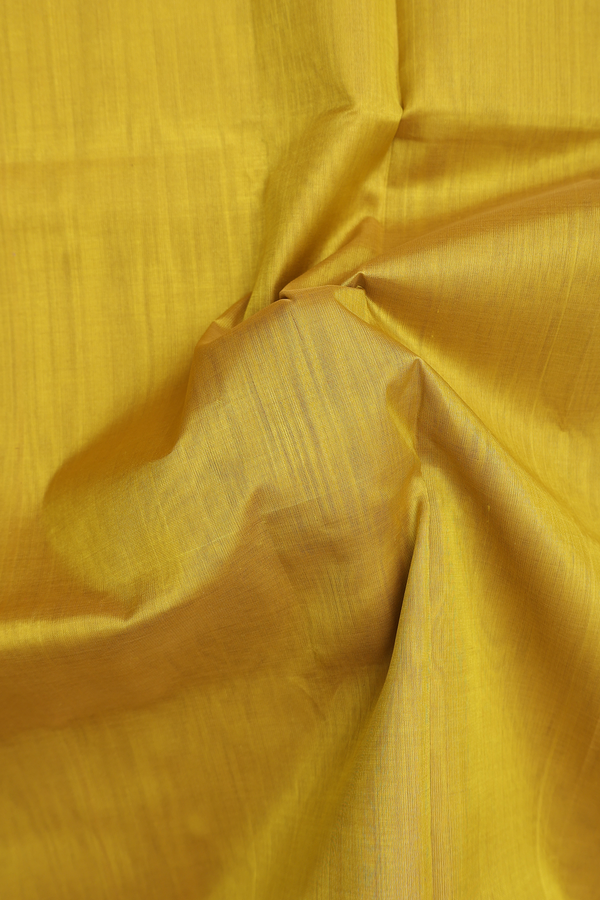 Silk Cotton Saree In Golden Yellow With Paisley Border
