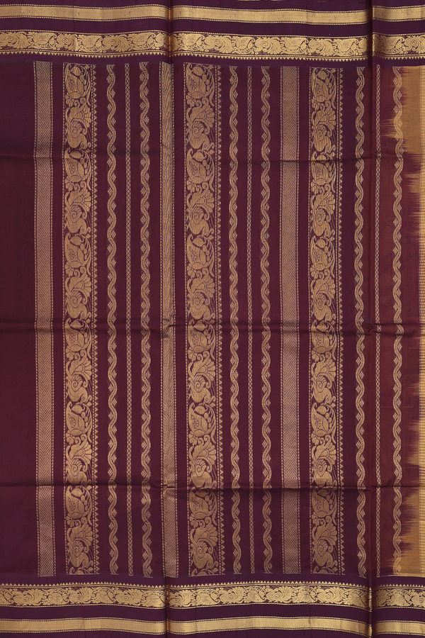Silk Cotton Saree In Golden Yellow With Printed Design