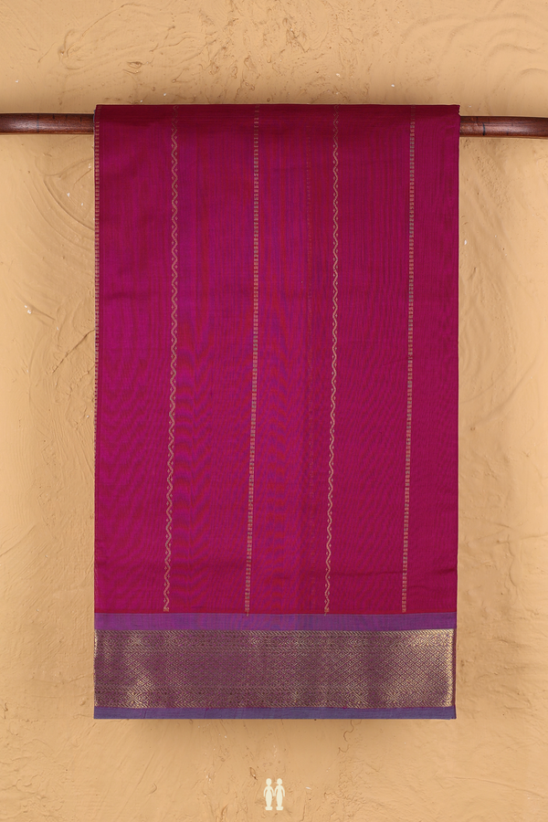 Silk Cotton Saree In Purple With Stripes Design