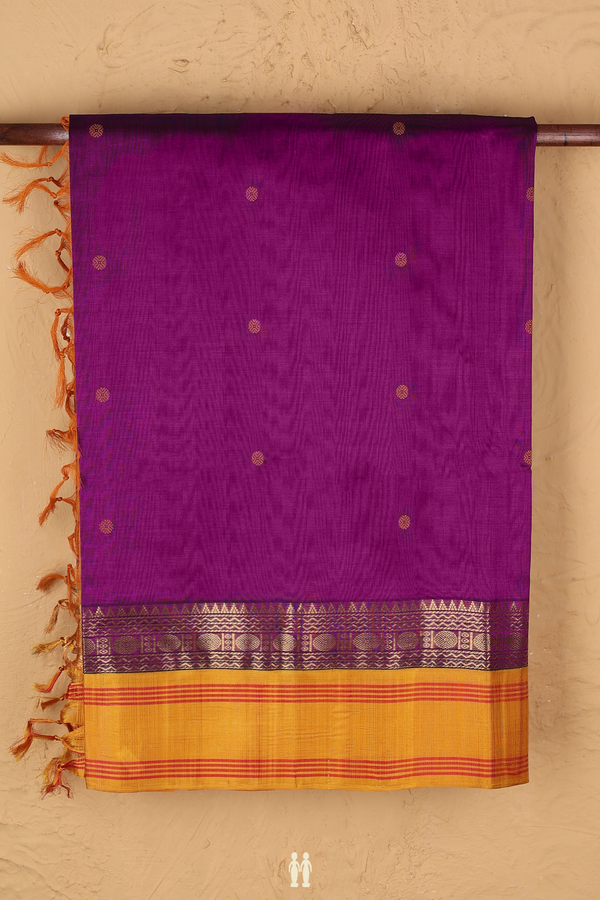 Silk Cotton Saree In Grape Purple With Threadwork Buttas