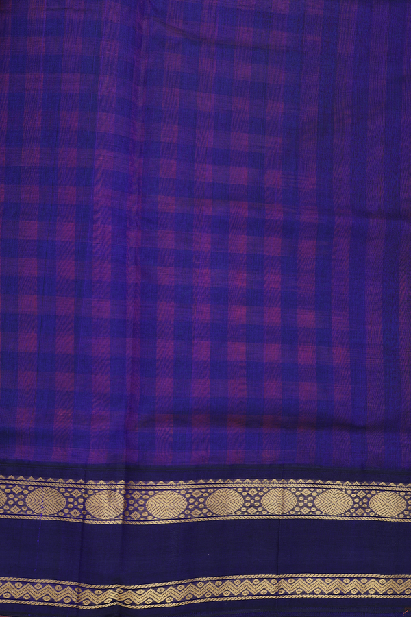 Silk Cotton Saree In Green And Orange With Checks Design