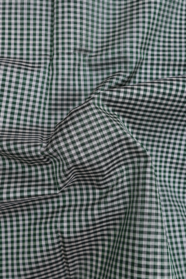 Silk Cotton Saree In Green And White With Checks Design