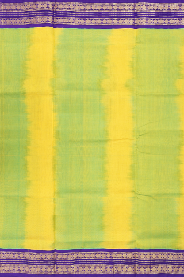 Silk Cotton Saree In Green And Yellow With Rudraksh Border