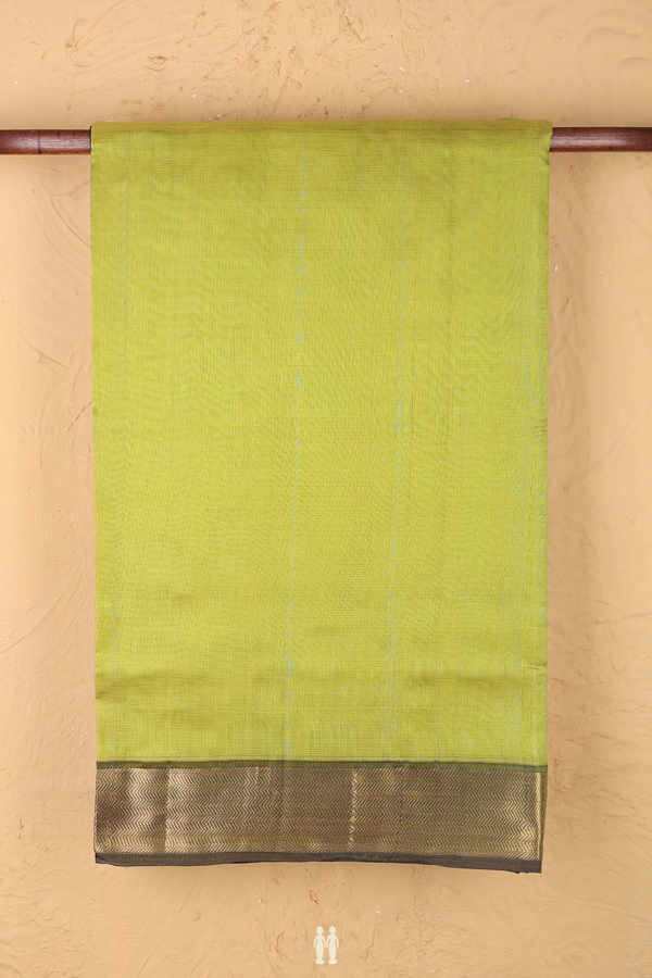 Silk Cotton Saree In Green With Chevron Border