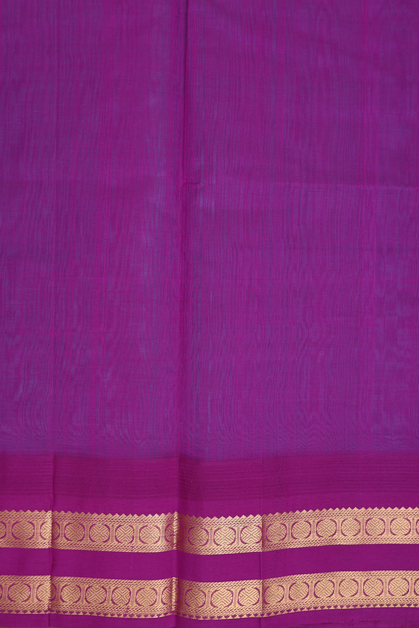 Silk Cotton Saree In Greenish Blue With Rudraksh Border