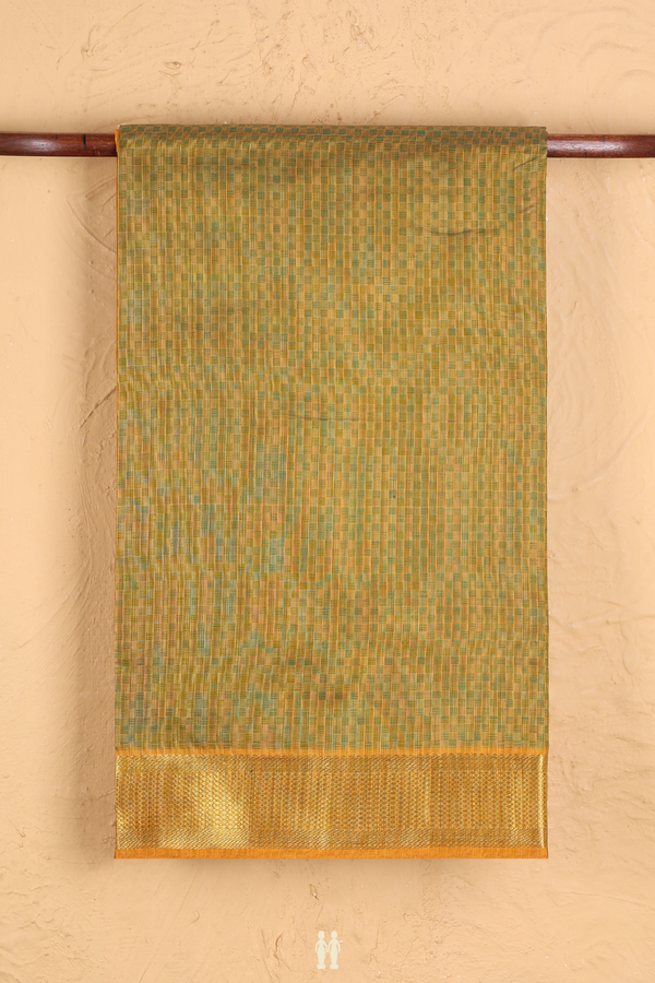 Silk Cotton Saree In Greenish Brown With Paai Madippu Kattai