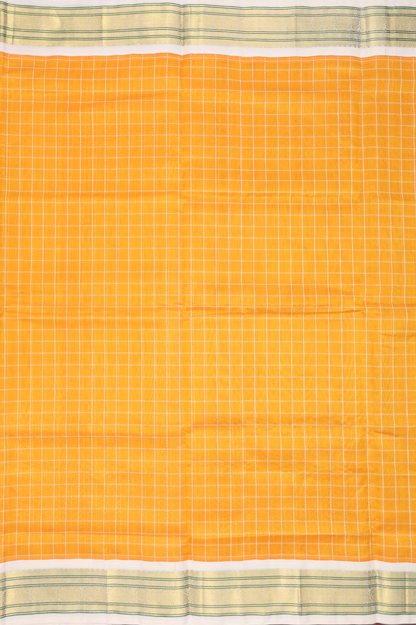 Traditional Silk Cotton Saree Honey Orange With Checks Design