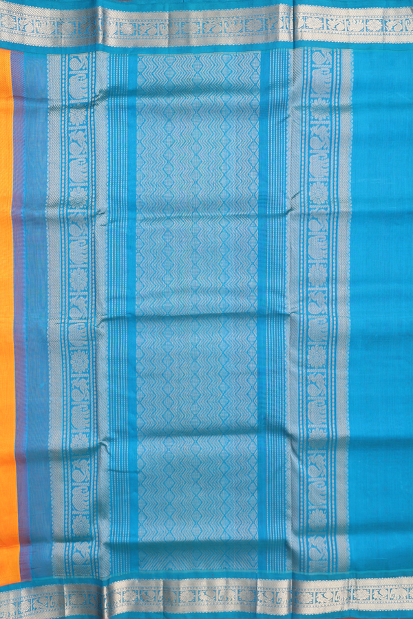 Traditional Silk Cotton Saree In Orange With Contrast Border