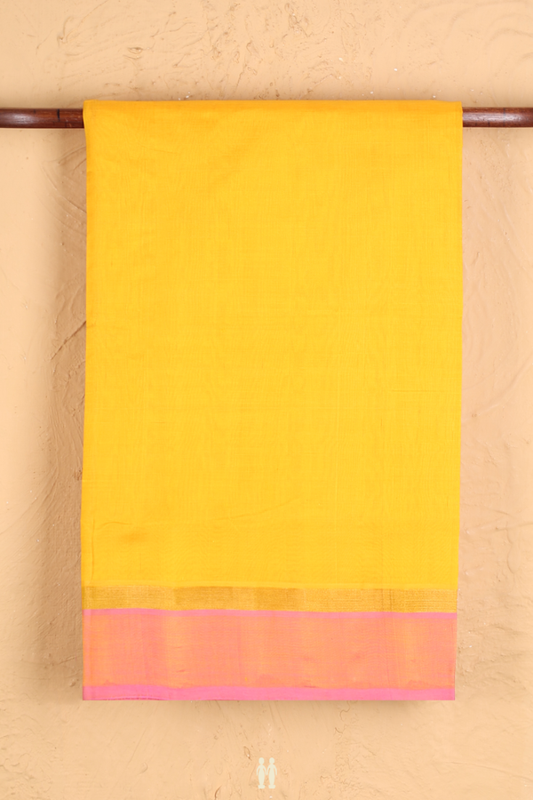 Silk Cotton Saree In Honey Yellow With Contrast Border