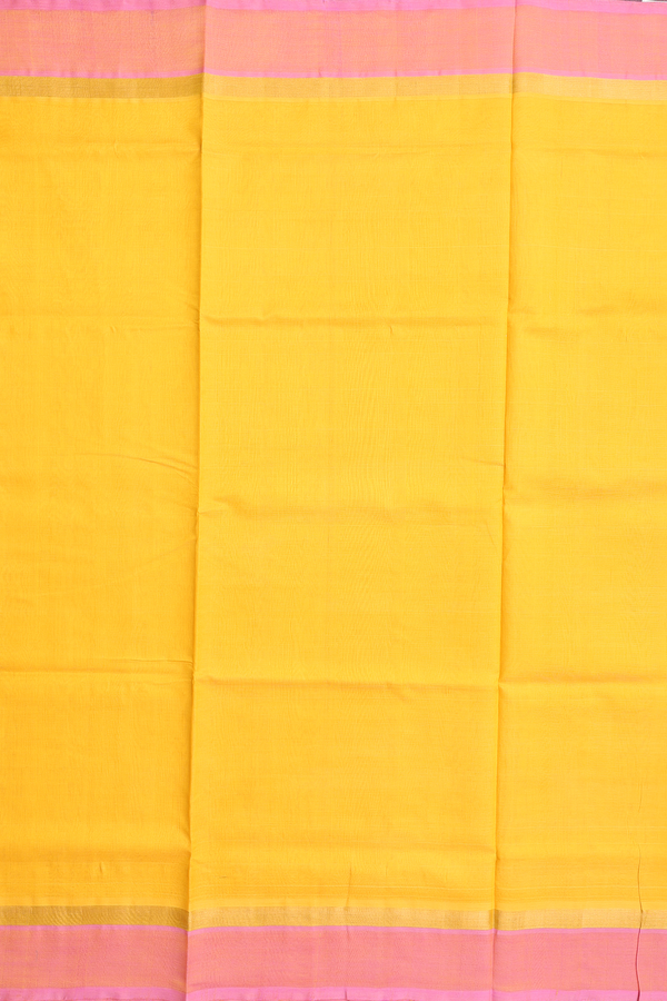 Silk Cotton Saree In Honey Yellow With Contrast Border