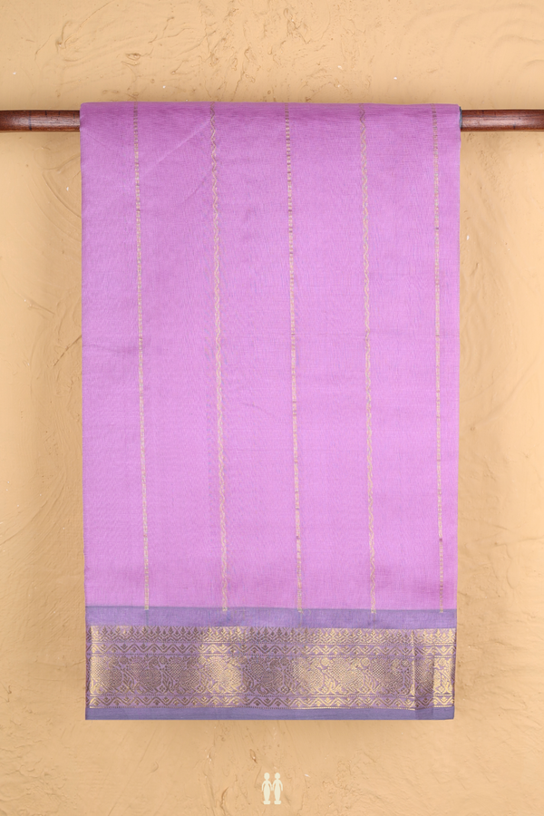 Silk Cotton Saree In Lavender With Stripes Design