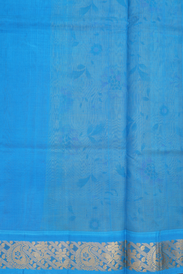 Silk Cotton Saree In Lemon Yellow With Floral Design