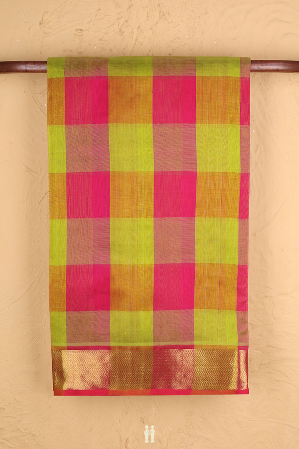 Silk Cotton Saree In Multicolor With Checks Design