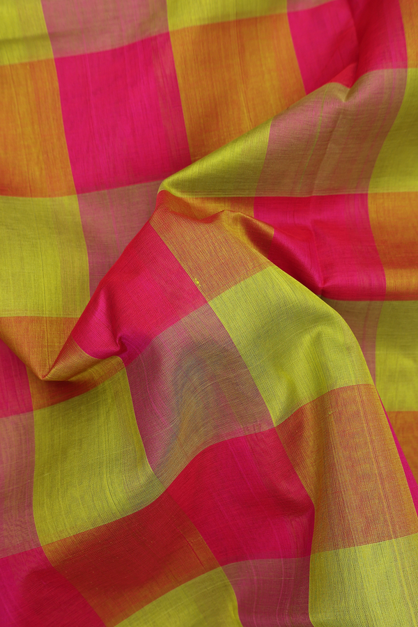 Silk Cotton Saree In Multicolor With Checks Design