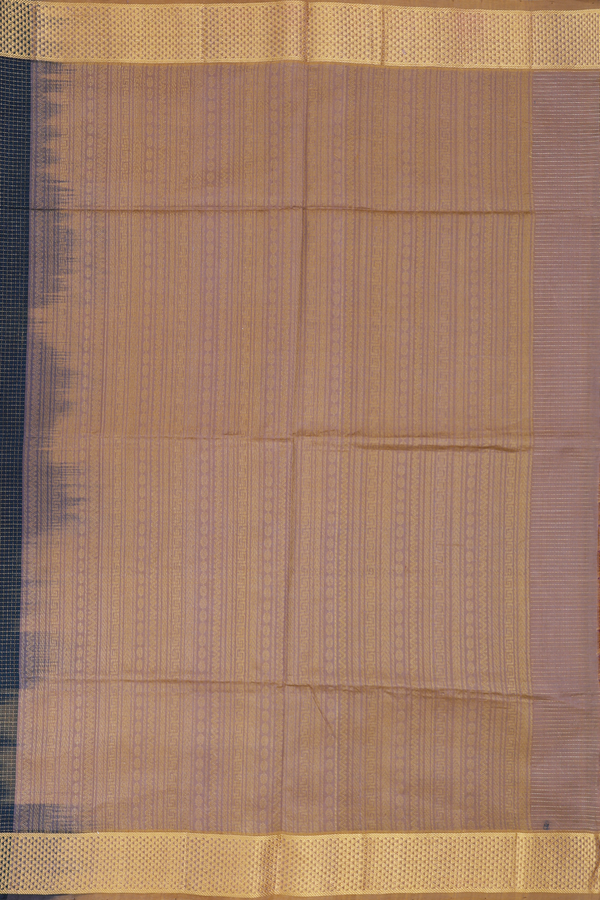 Silk Cotton Saree In Midnight Green With Checks Design