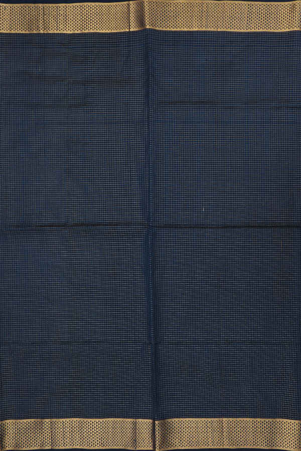 Silk Cotton Saree In Midnight Green With Checks Design