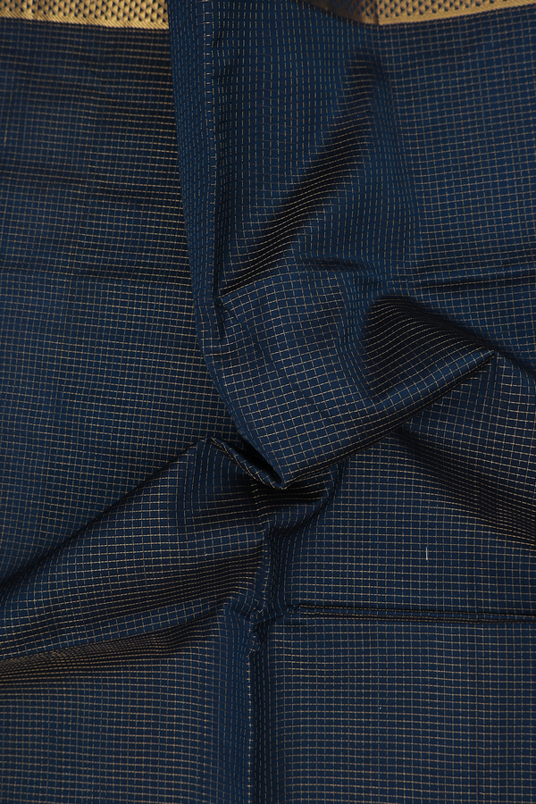 Silk Cotton Saree In Midnight Green With Checks Design