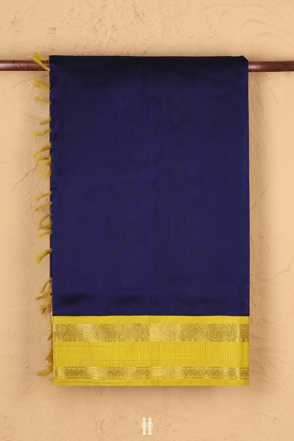 Silk Cotton Saree In Navy Blue With Contrast Border