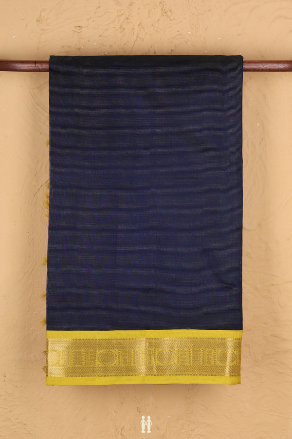 Silk Cotton Saree In Navy Blue With Stripes Design
