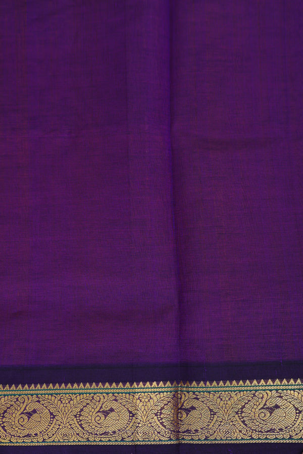 Silk Cotton Saree In Ochre Orange With Peacock Buttas